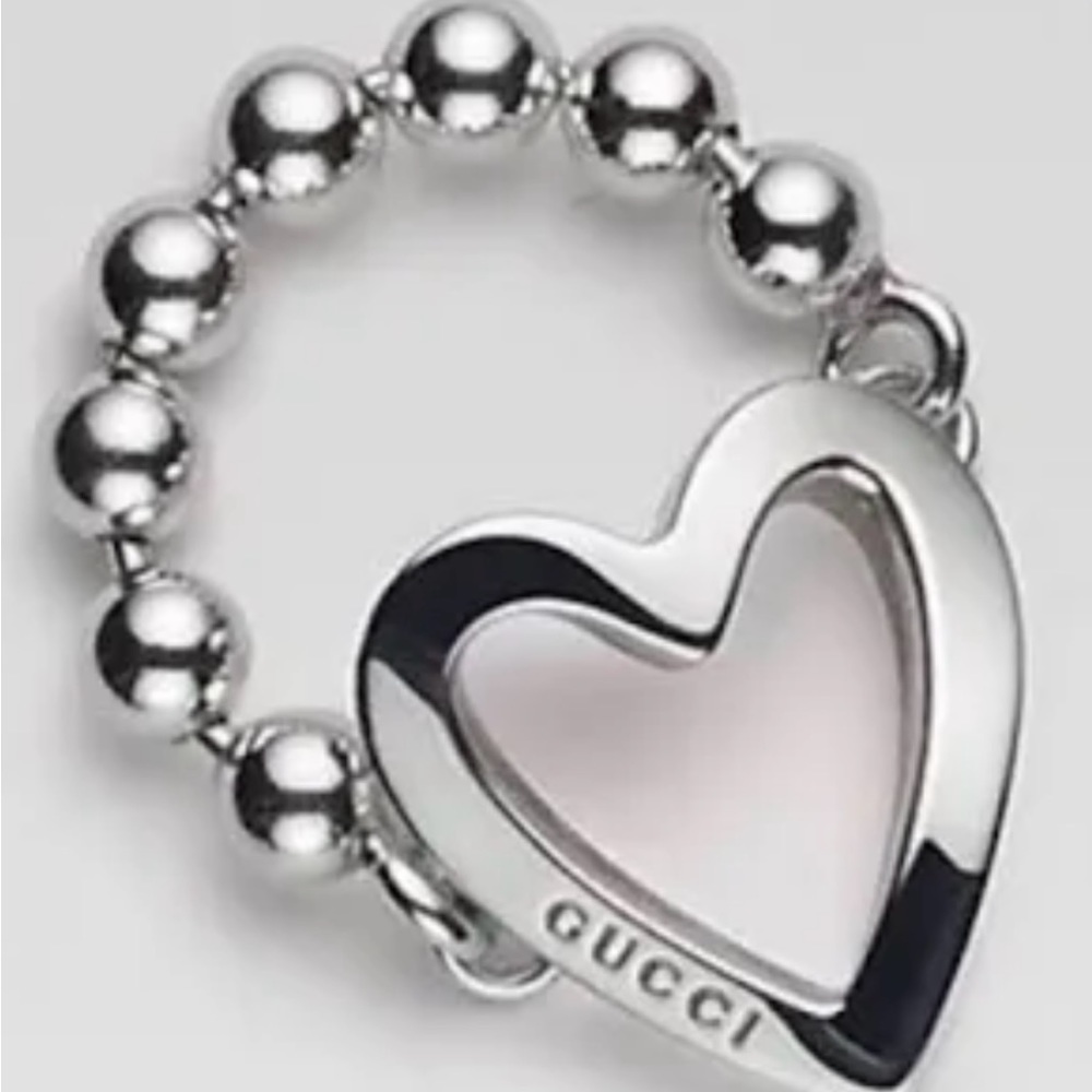 Gucci Sterling Silver Open Heart Ring Size 6 New with Box & Dust Bag